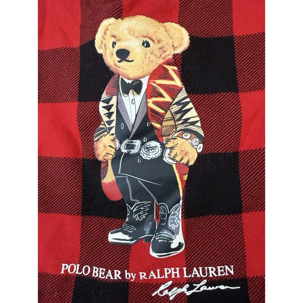 Ralph Lauren Polo Baby Girl Bear Top Dress Red Black Flannel Buffalo Check 12M